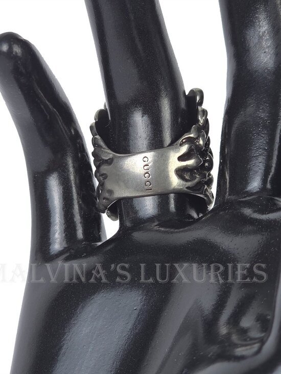 Gucci Metal Crystal Lion Head Ring 56 7.5 Gold 1852993  GUCCI RING LION HEAD AGED FINISH METAL BAND UNISEX sz 15 US 7 1/4 main image 1